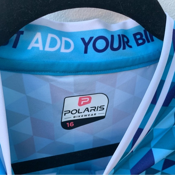 Polaris Ladies UK 16 Cycling Jersey Blue Triangle 1/4 Zip Geometric Short Sleeve - Picture 5 of 9